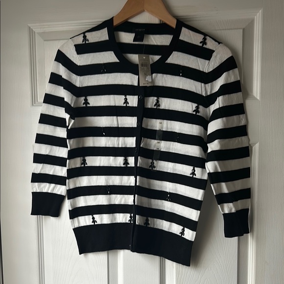 NWT Ann Taylor Black and White Striped Cardigan with Beading - Picture 1 of 5